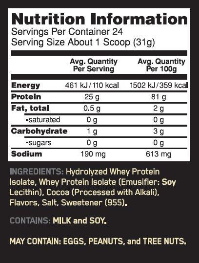 Optimum Nutrition Gold Standard 100% Isolate Supplement Facts