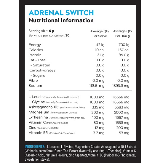Switch Nutrition Adrenal Switch Supplement Facts
