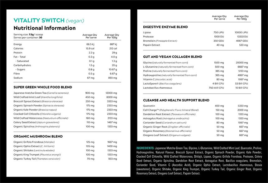 Switch Nutrition Vitality Switch Supplement Facts