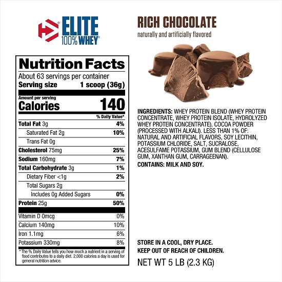 Dymatize Elite 100% Whey Protein Supplement Facts