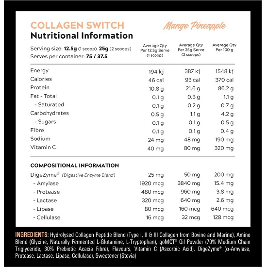 Switch Nutrition Collagen Switch Supplement Facts