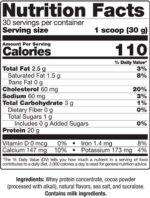 VPX Zero Carb Pristine Protein Whey Isolate Supplement Facts