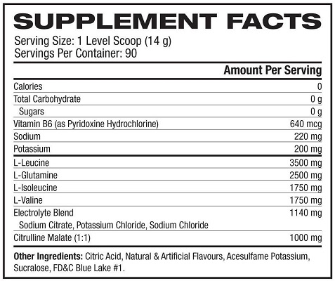 Xtend Original BCAA Supplement Facts
