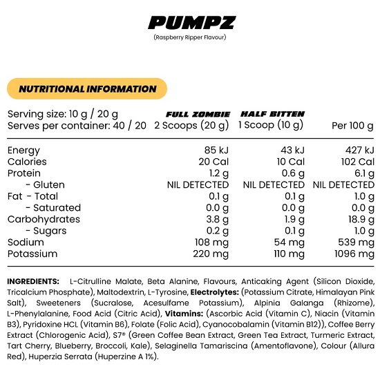 Redcon1 Big Noise Pump Supplement Facts